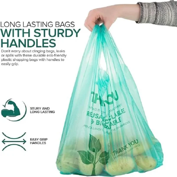 Biodegradable PAL+PBAT Supermarket Thank You Shopping Bag, Recyclable T-shirt Bag - 图片 3