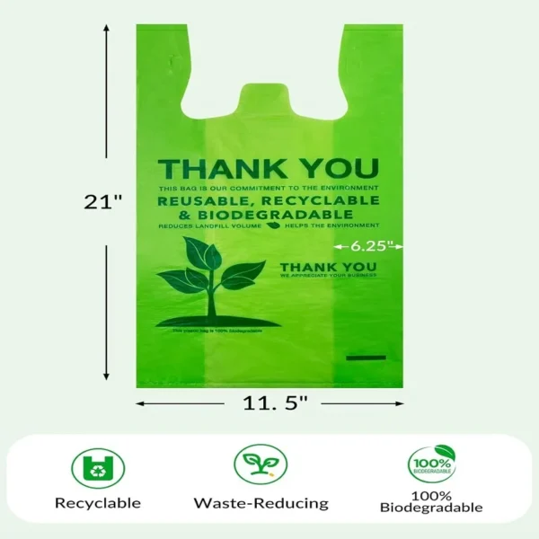 100% Biodegradable Thank You Bag - Compostable, Recyclable, Eco-friendly Shopping T-Shirt Bag - 图片 4