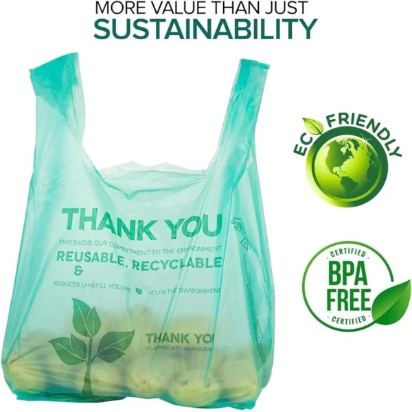 Biodegradable PAL+PBAT Supermarket Thank You Shopping Bag, Recyclable T-shirt Bag - 图片 2