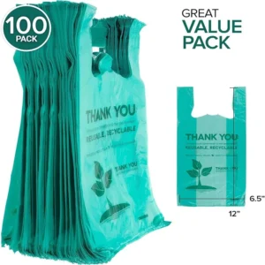 Biodegradable PAL+PBAT Supermarket Thank You Shopping Bag, Recyclable T-shirt Bag