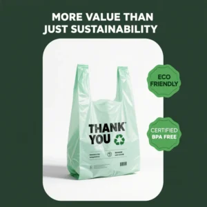 The light green biodegradable shopping bag, with "THANK YOU" and the green recycling logo, embodies environmental protection concepts and friendly design.