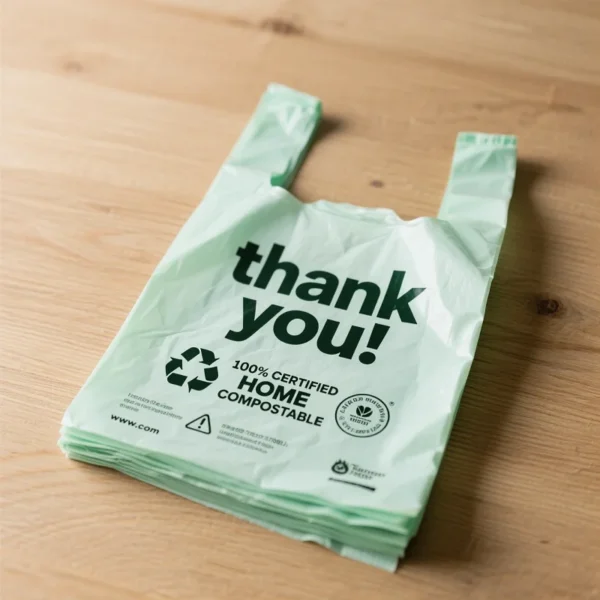 100% Certified Household Compostable Bag with Carrying Handle - Thank You Bags ,Shopping Bags,  Retail T-Shirt Bags