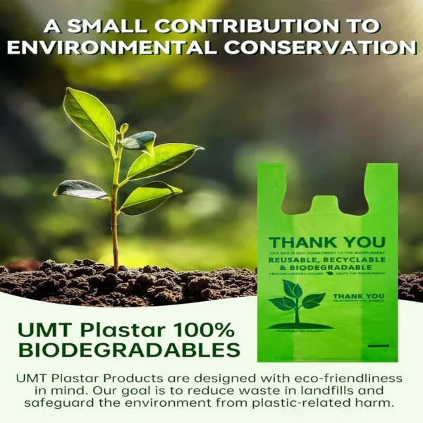 100% Biodegradable Thank You Bag - Compostable, Recyclable, Eco-friendly Shopping T-Shirt Bag