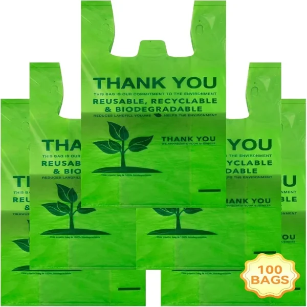 100% Biodegradable Thank You Bag - Compostable, Recyclable, Eco-friendly Shopping T-Shirt Bag - 图片 6