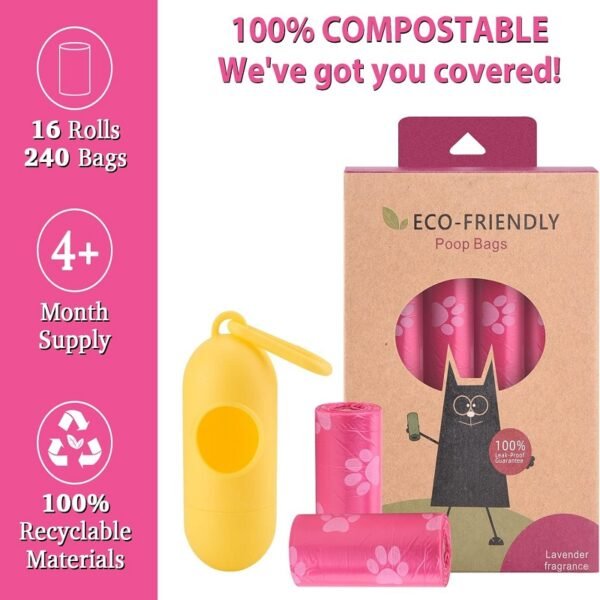Biodegradable Dog Manure Bags with Stand - 240 Large Manure Bags - Corn Starch Blend Compostable Bags - 图片 2