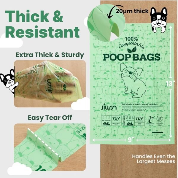 100% Certified Household Compostable Dog Waste Bags-OK Compost and Seedlings,Thick Leak Proof,Bio-Based Compostable Waste Bags - 图片 4