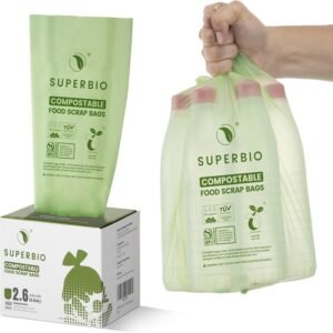 SUPERBIO 3 Gallon Compostable Food Waste Bag, Biodegradable Flat Top Food Waste Bag