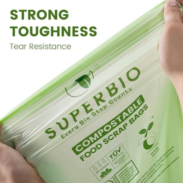 SUPERBIO 3 Gallon Compostable Food Waste Bag, Biodegradable Flat Top Food Waste Bag - 图片 2
