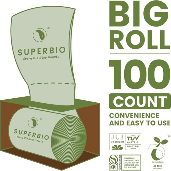 SUPERBIO 3 Gallon Compostable Food Waste Bag, Biodegradable Flat Top Food Waste Bag - 图片 3