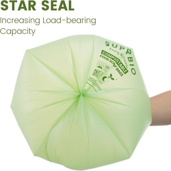 SUPERBIO 3 Gallon Compostable Food Waste Bag, Biodegradable Flat Top Food Waste Bag - 图片 4