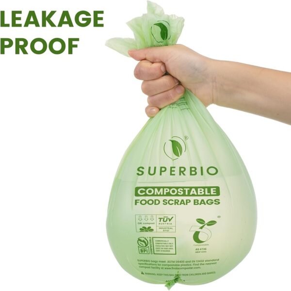 SUPERBIO 3 Gallon Compostable Food Waste Bag, Biodegradable Flat Top Food Waste Bag - 图片 5