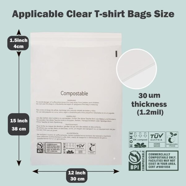 Compostable Clear Bags 12x15 Inch Resealable Clear T-Shirt Bags Garment Packaging Bags, Garment and T-Shirt Bags - 图片 2