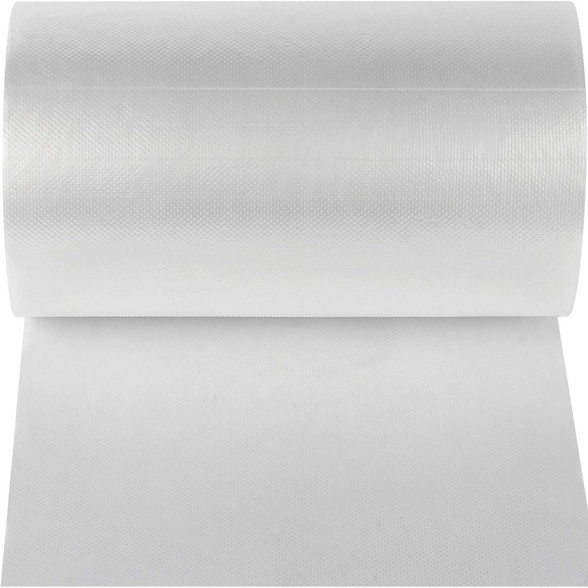 A roll of white biodegradable fruit and vegetable bags, tightly rolled, with a brown paper core in the center and a smooth surface, showing the original shape and texture of the product.