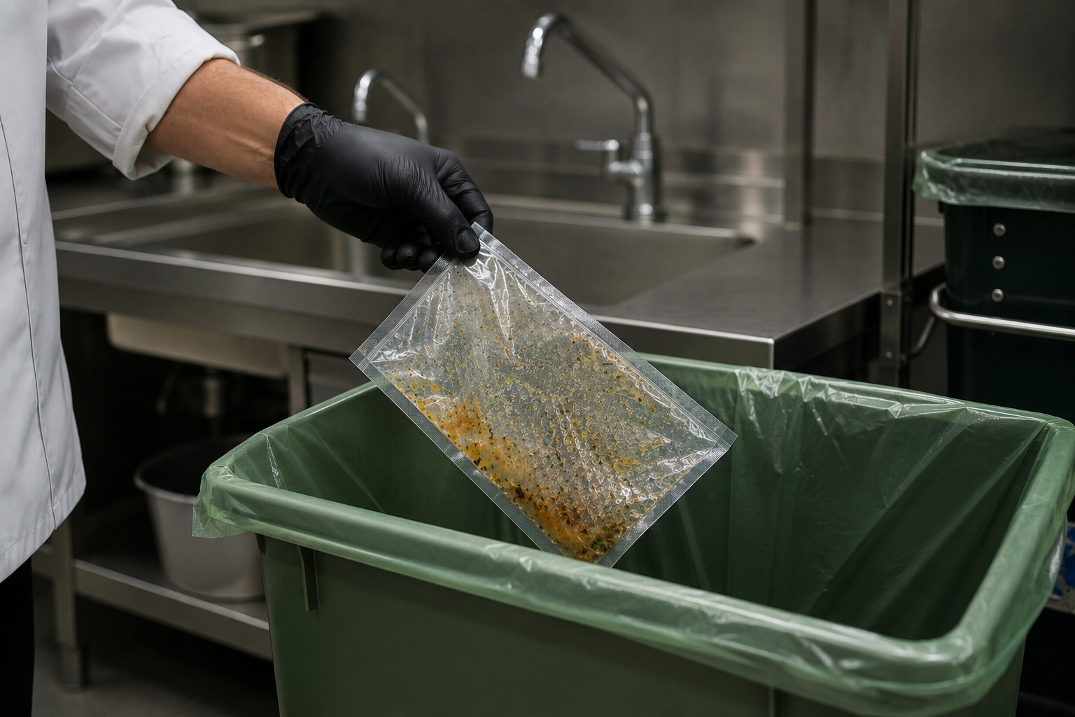 Direct-to-compost disposal with food residue inside