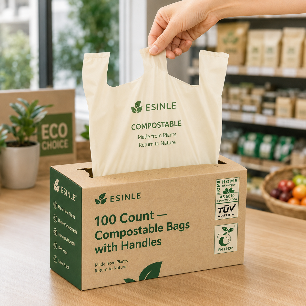 Compostable Bags with Handles 100 Count — photo 2