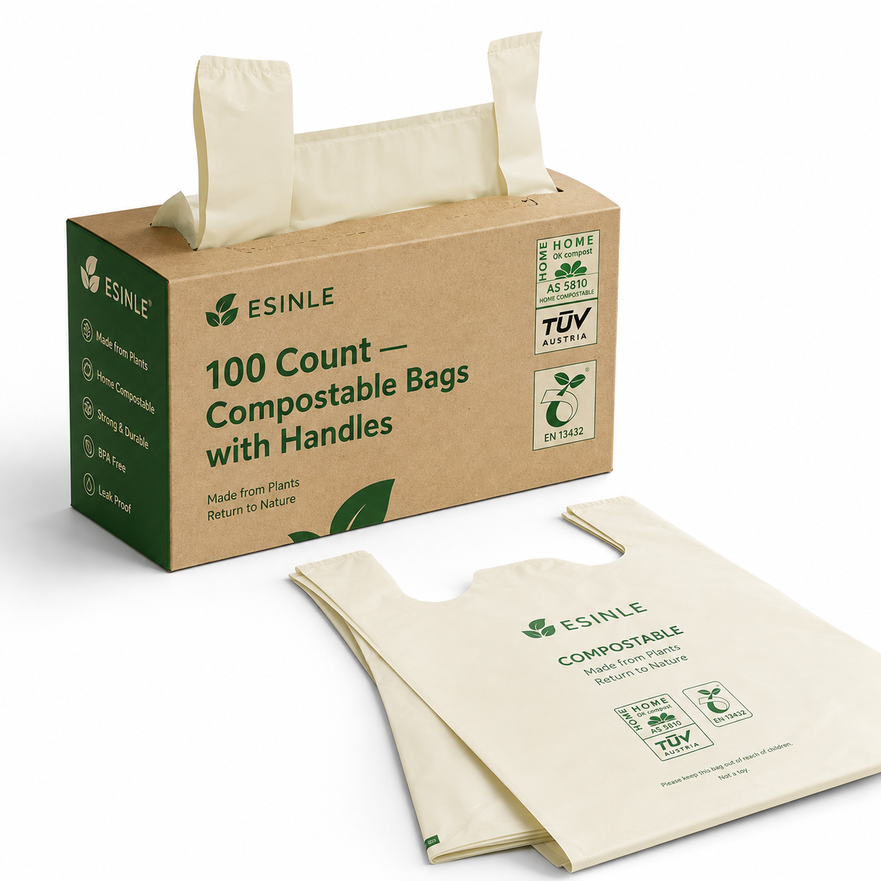 Compostable Bags with Handles 100 Count