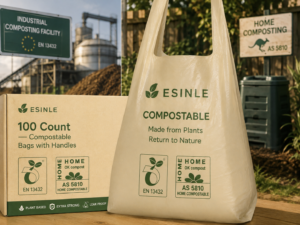 Triple-certified: EN 13432 + ASTM D6400 + OK Compost Industrial
