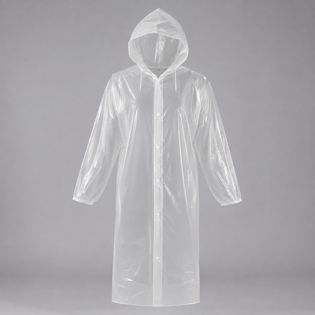 Compostable Disposable Raincoat | PBAT+PLA Hooded Poncho with Sleeves