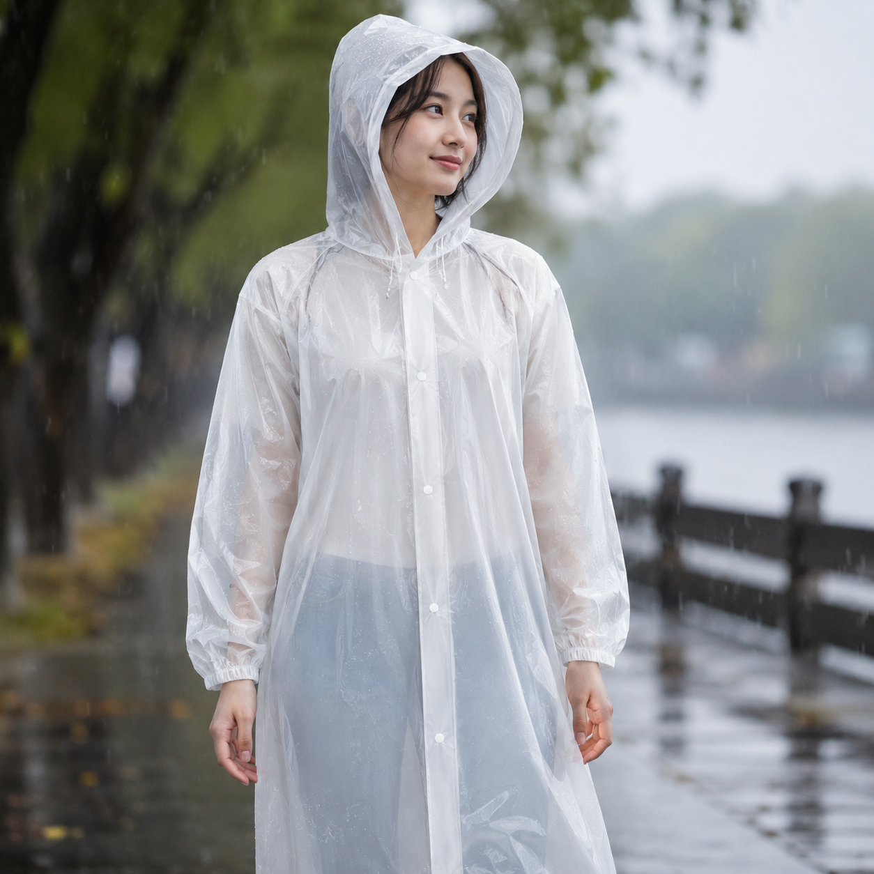 Compostable Disposable Raincoat | PBAT+PLA Hooded Poncho with Sleeves — photo 4