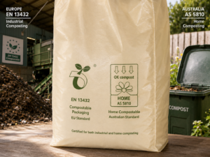 EN 13432 + ASTM D6400 (BPI) + OK Compost HOME + AS 5810