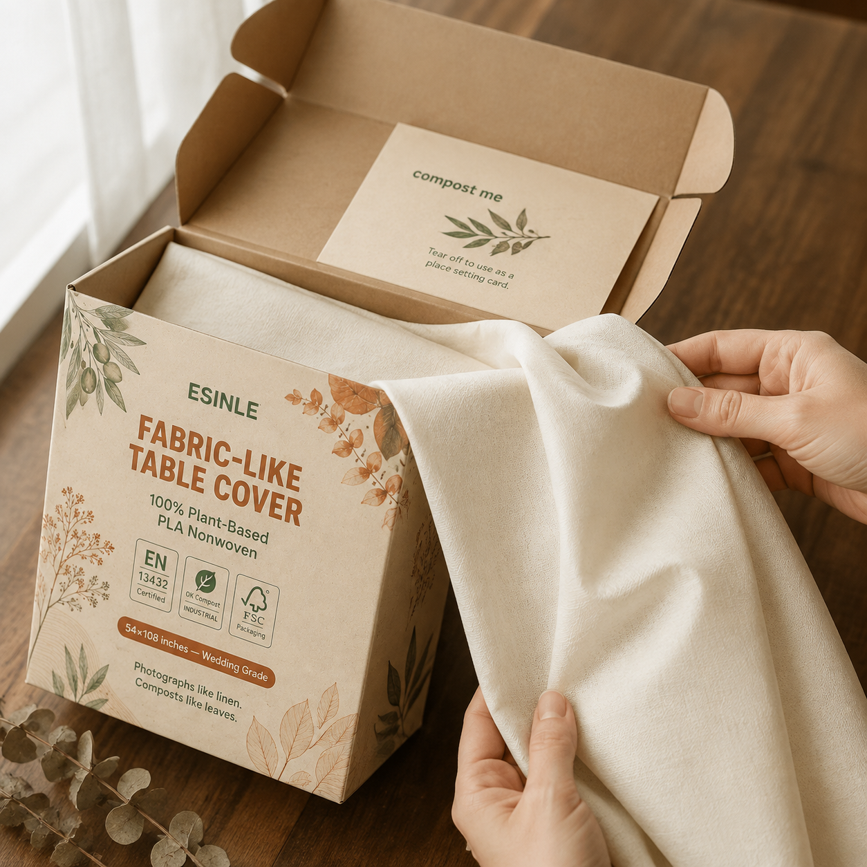 Compostable Fabric-Like Table Cover | PLA Nonwoven Disposable Wedding Tablecloth — photo 2