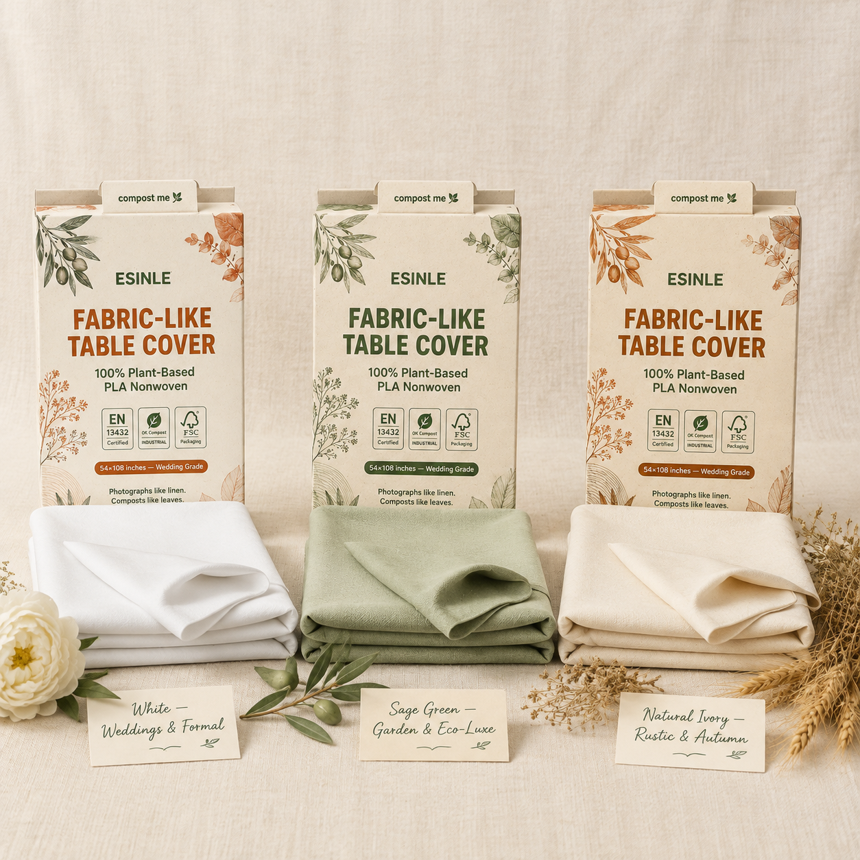 Compostable Fabric-Like Table Cover | PLA Nonwoven Disposable Wedding Tablecloth — photo 3