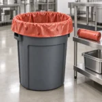 55 gallon heavy duty compostable bin liner fitted to a commercial waste bin