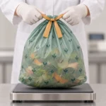 Large compostable drawstring bag in a controlled filled-bag handling test