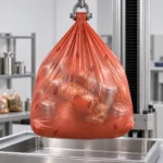 Heavy duty compostable garbage bag in a controlled filled-load test