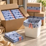 Small drawstring compostable bags with OEM kraft retail and master-carton packaging