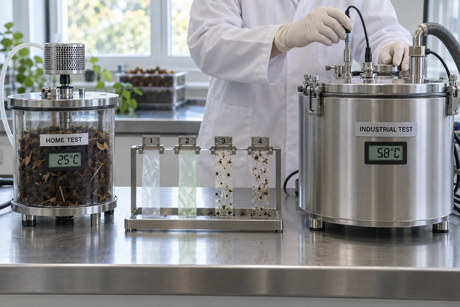 Laboratory comparison of home and industrial compostability testing