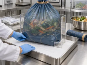 Controlled wet-load and bottom-gusset validation for a compostable kitchen bag