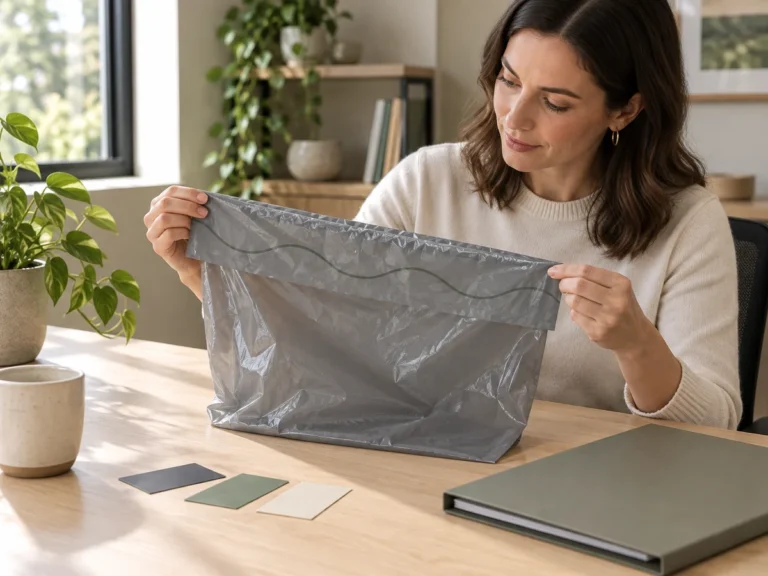 Illustrative printed 15-gallon bag and finished-item certification scope checklist