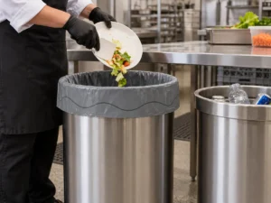 15-gallon compostable bag at managed campus dining prep collection station