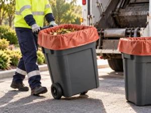 Compostable bin liner used in a municipal organics collection workflow