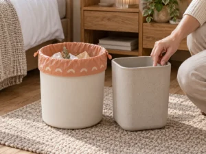 Comparing compact bin shapes for a 17 by 18 inch compostable drawstring liner