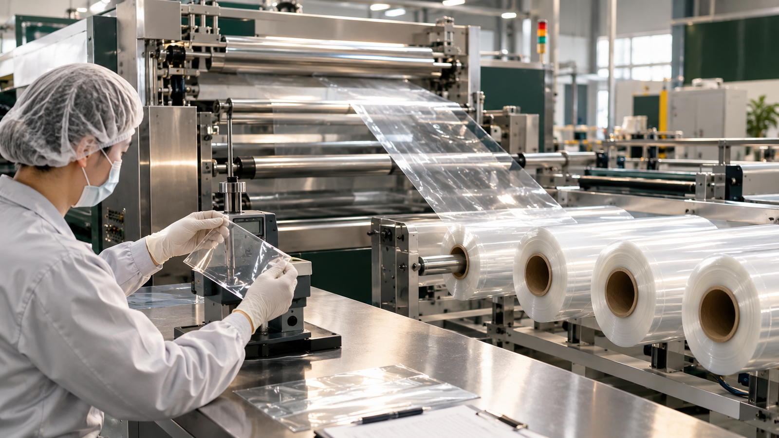 Cling film production, converting, packing or quality-control process