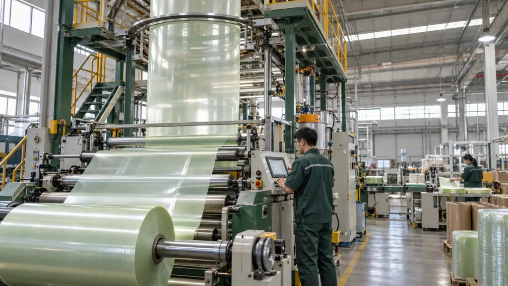 Compostable film extrusion production line at the ESINLE Guangzhou factory
