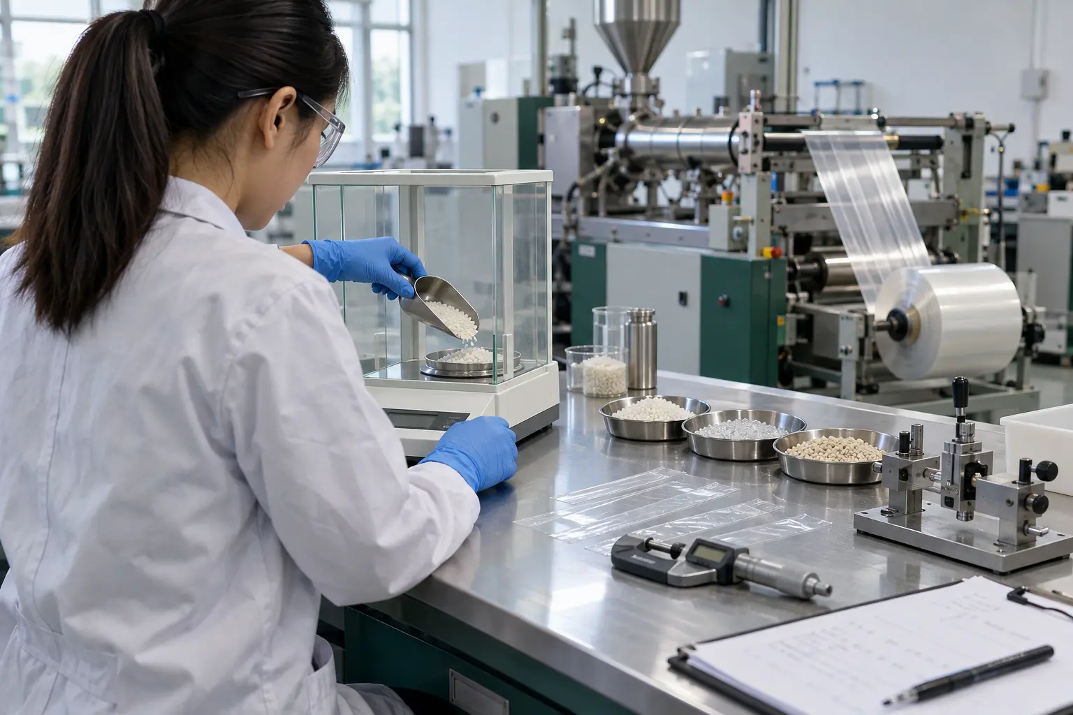 Compostable film formulation and quality control in a materials laboratory