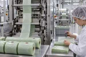 Compostable food caddy bag roll production and thickness quality control