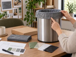 Graphite compostable trash bag and alternate film colors at OEM print review
