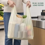 Home compostable shopping bag carrying a 10 lb grocery load