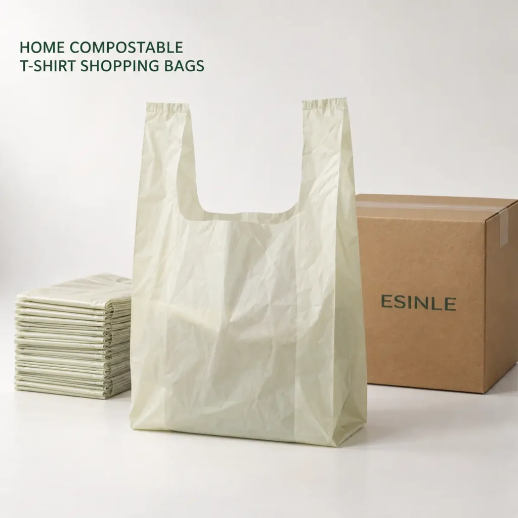 Home compostable T-shirt shopping bags for wholesale and OEM supply