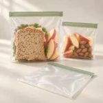 Reusable compostable lunch bags with zip seal for sandwiches, fruit and snacks