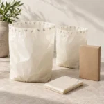 Small compostable trash bags 4 and 6 gallon warm ivory OEM concept with plum printed rim