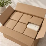 Wholesale case of small compostable trash bag sample packs in kraft sleeves